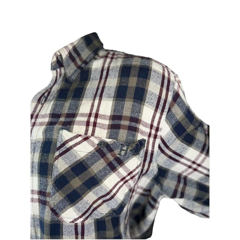 Vintage Harley Davidson Mens XL Flannel Plaid Double Pocket Board Rockabilly